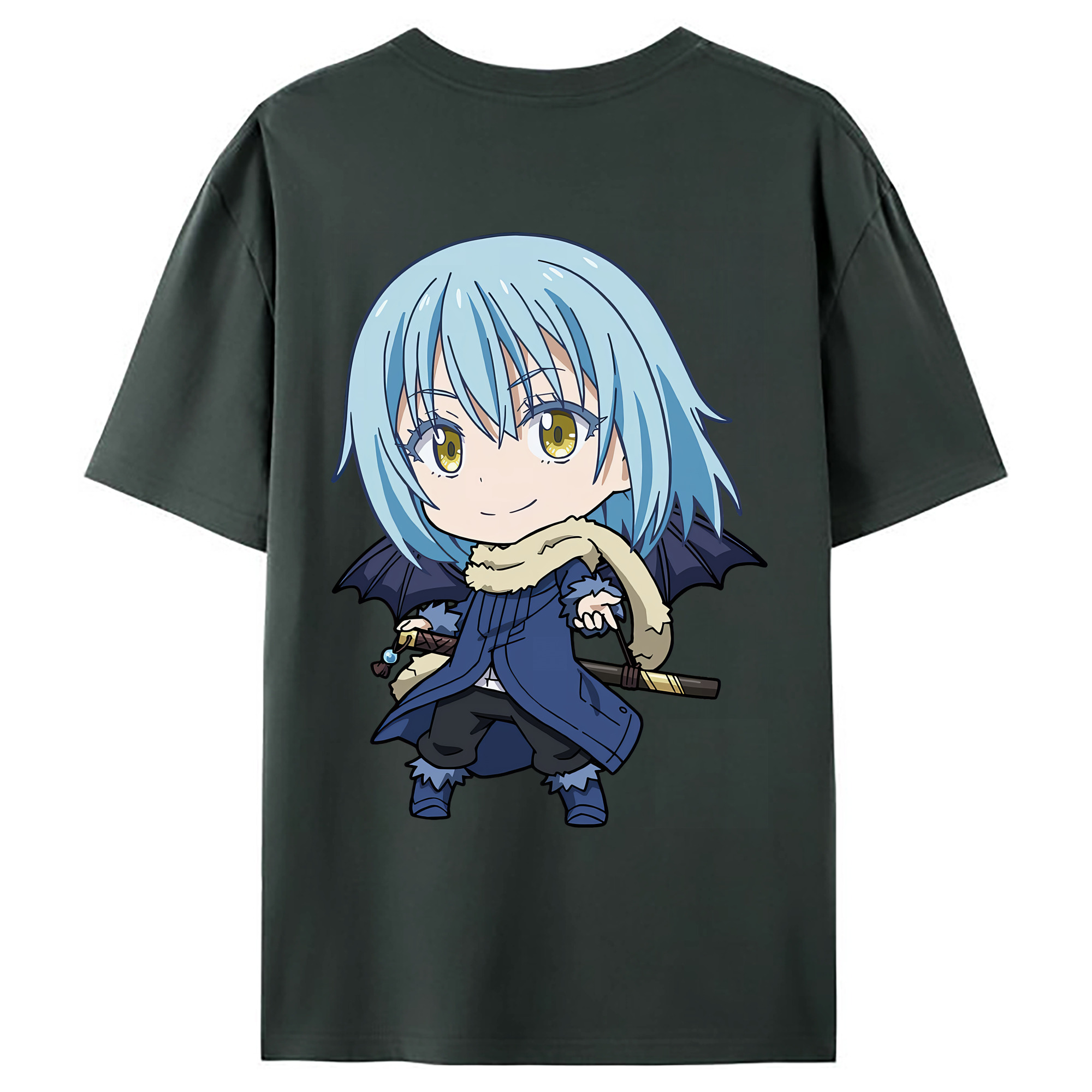 （画像用） 転スラ Regarding Reincarnated to Slime 綿100％ メンズ半袖Tシャツ（バックプリント） 通気性
